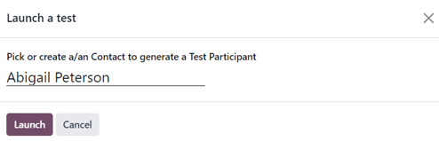 Lansați o fereastră pop-up de testare care apare în Odoo Markting Automation.