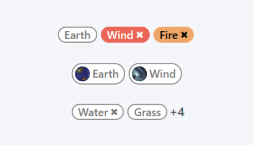 Examples of TagsList using different props and attributes