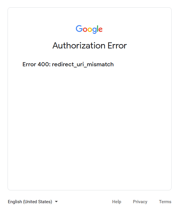 Fel 400 Redirect URI Mismatch.