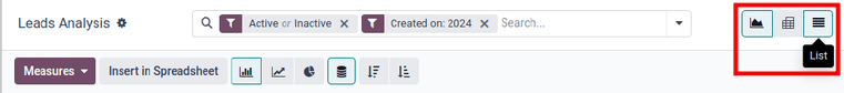 Click the button with four horizontal lines on the top right of the Leads Analysis page.