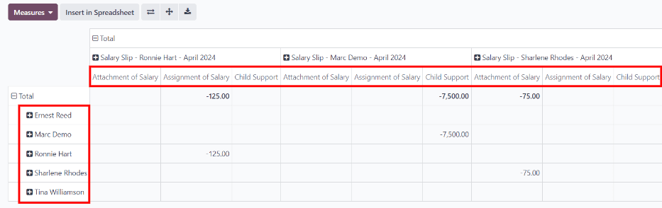 View the Attachment of Salary report that shows all salary garnishments.