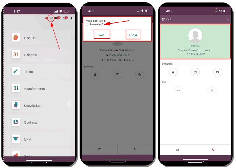 Layout of what the VoIP app looks like on the a mobile device.