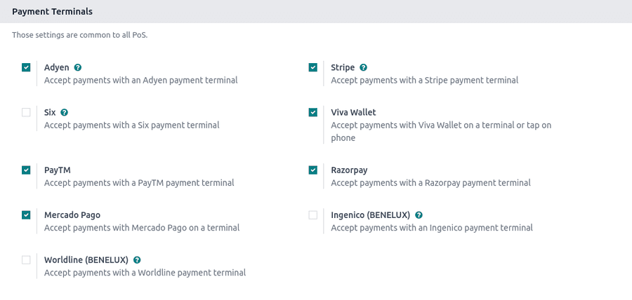 checkbox in the settings to enable a payment terminal