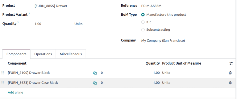 显示产品的 BoM，并列出组件。