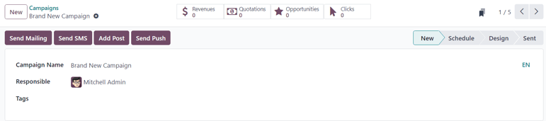 View of the campaign form in Odoo Email Marketing.