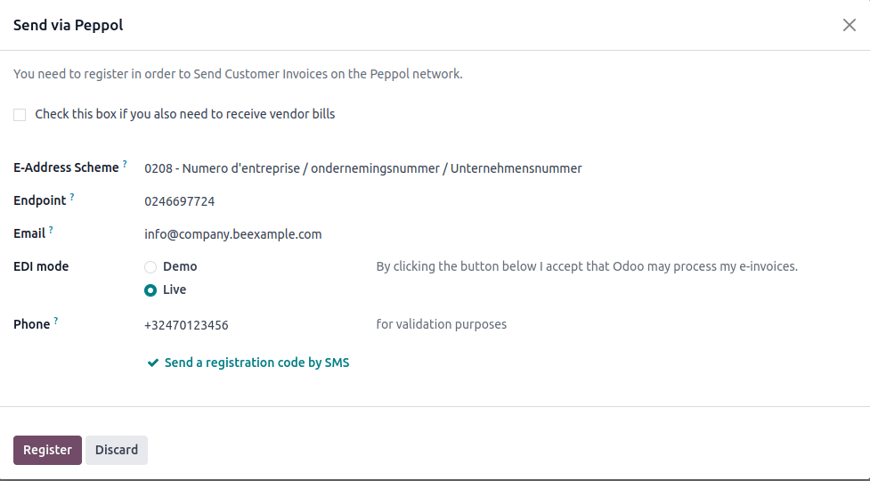 Peppol registration form