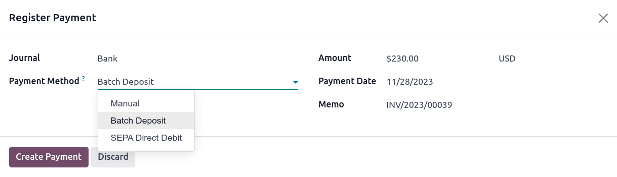 Registering a customer payment as part of a batch deposit