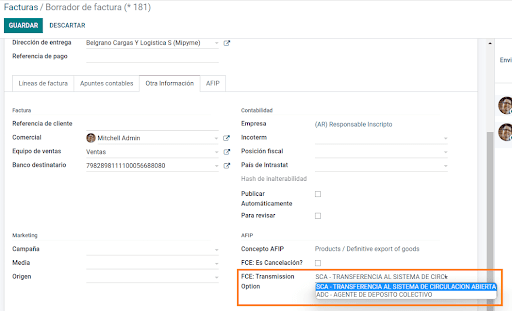 Transmission Mode on Invoice.