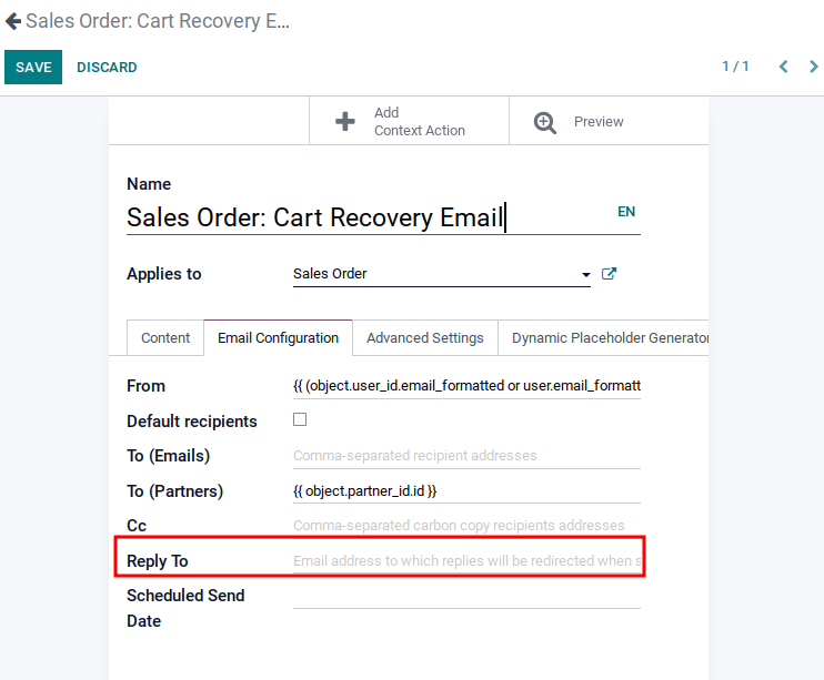 Reply-to field on template.