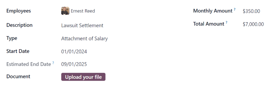 The salary attachment form with everything filled in for Ronnie Hart's child support.