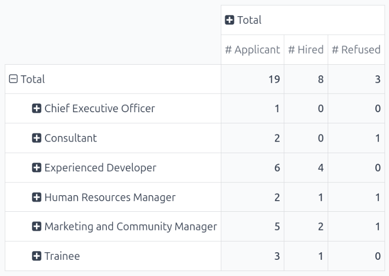 The detailed pivot table view.