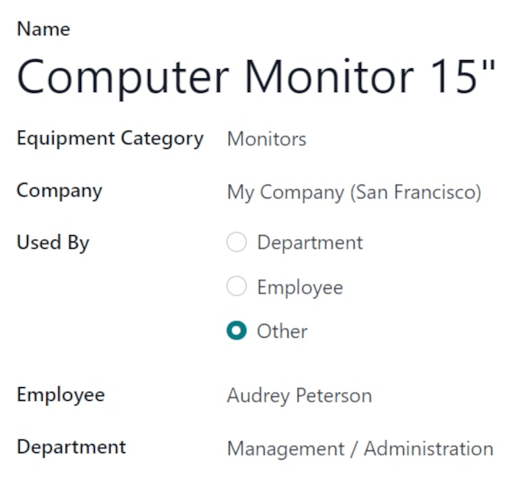 Left-hand side of information fields on new equipment form.