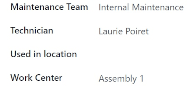 Right-hand side of information fields on new equipment form.