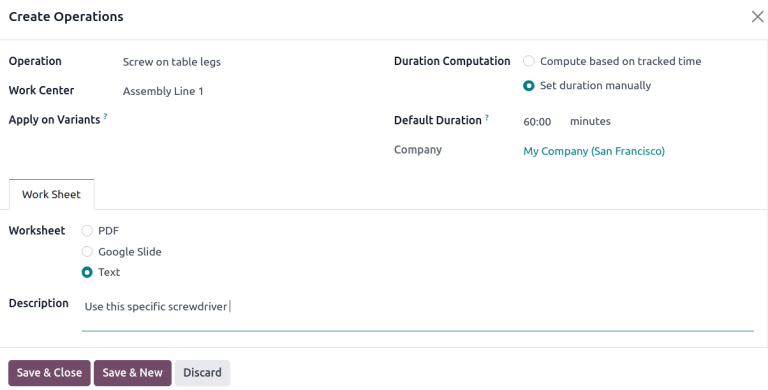 Fill out the Create Operations pop-up window.