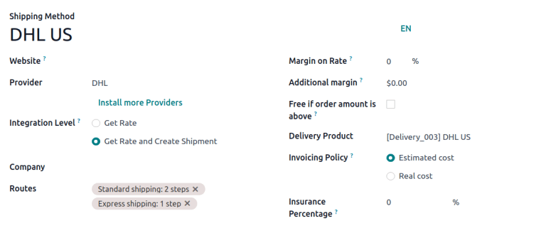 Show set routes on shipping method form.