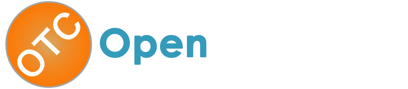 OpenTimeClock White Text Logo - Employee Time Tracking and Scheduling Software