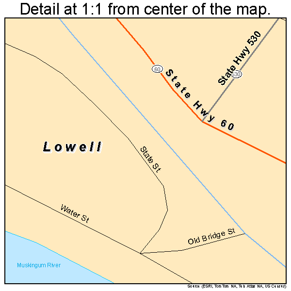 Lowell, Ohio road map detail