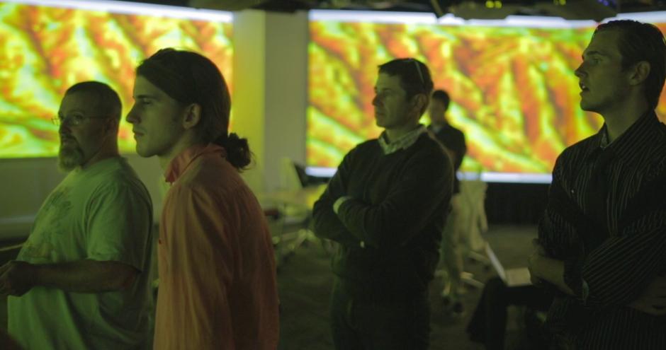 Helena Mitasova and her graduate students in a visualization space