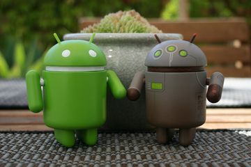 Android toys in a garden