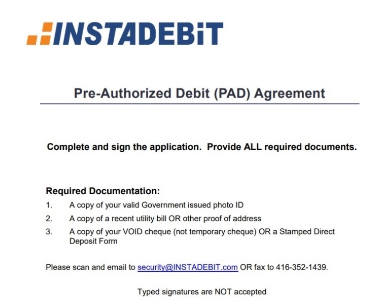 INSTADEBIT official document