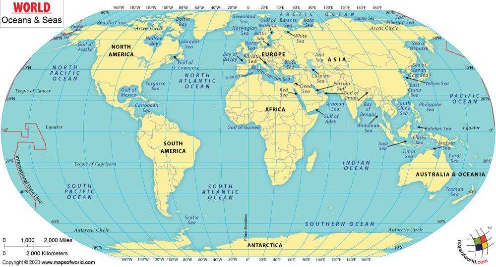 Map Of The World With Seas - Retha Charmane