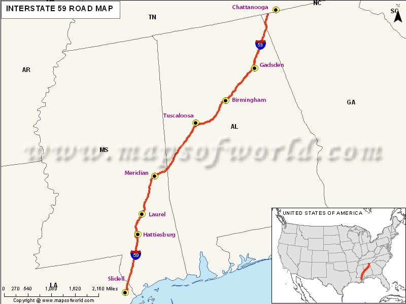 USA Interstate 59 Map