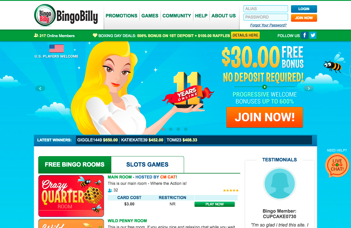 Bingo Billy New No Deposit Bonus Offer