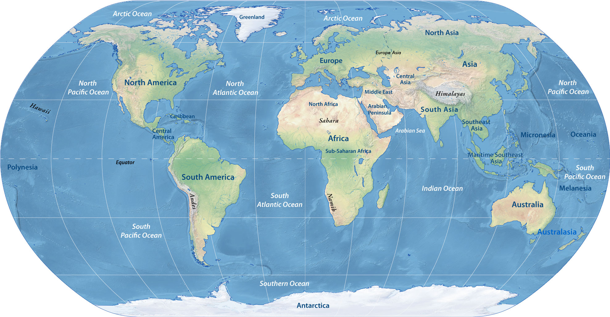 World Physical Map With Continents And Oceans - Spring Break 2024 Florida