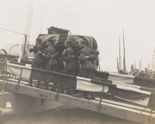 The coffin of the Unknown Warrior carried on to HMS 'Verdun', 1920