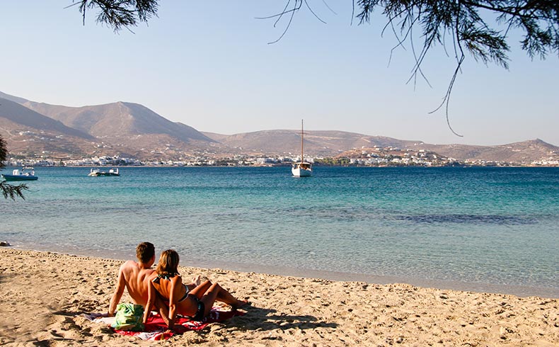 Let's swim and sunbathing in Paros Greece