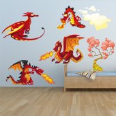 Autocollant Stickers enfant kit 4 dragons