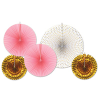 Assorted Paper Pink Foil Decorative Fans