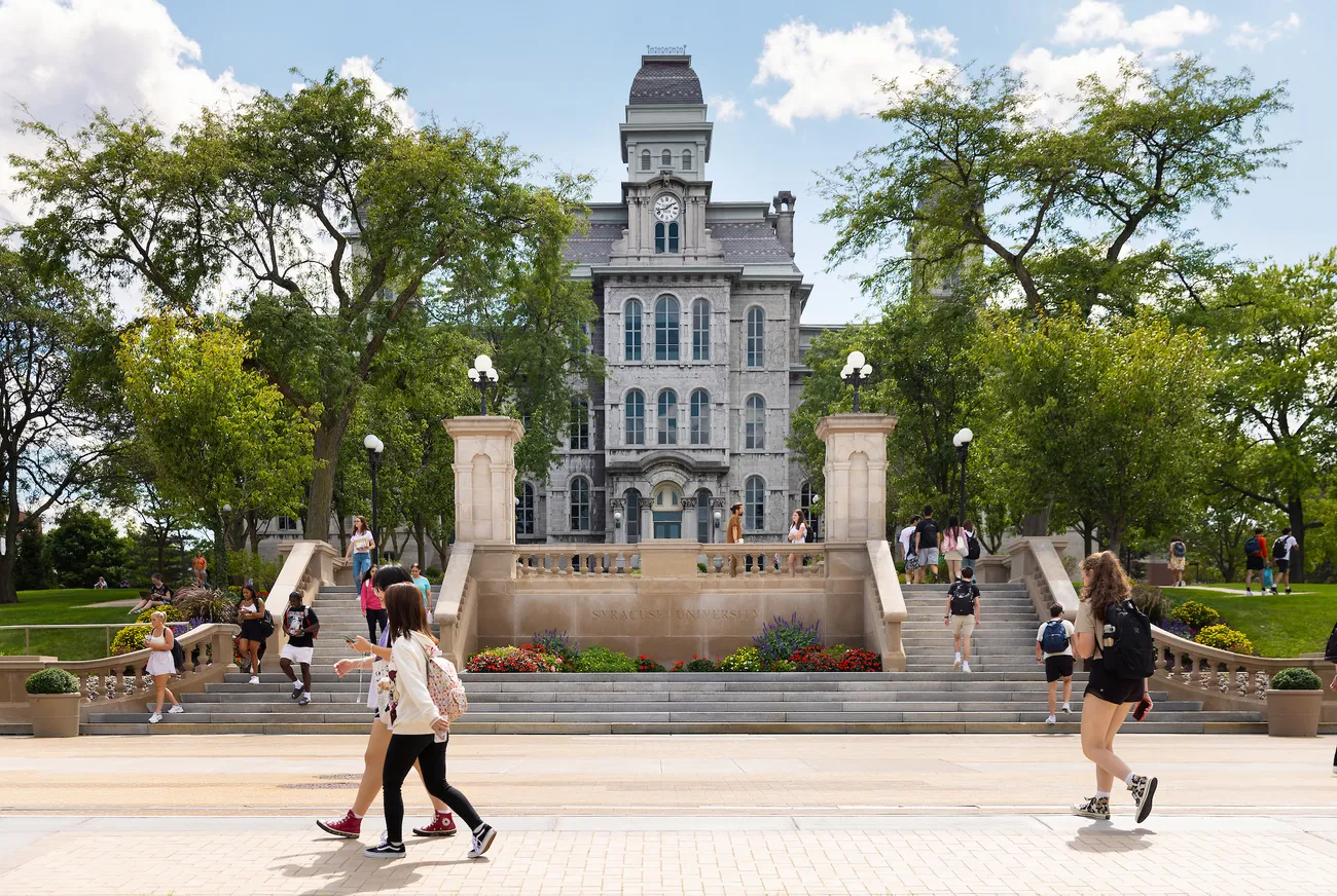 Students walking on campus.