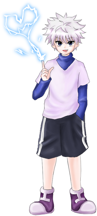 anime character, casual outfit, playful pose, blue accents, Killua PNG