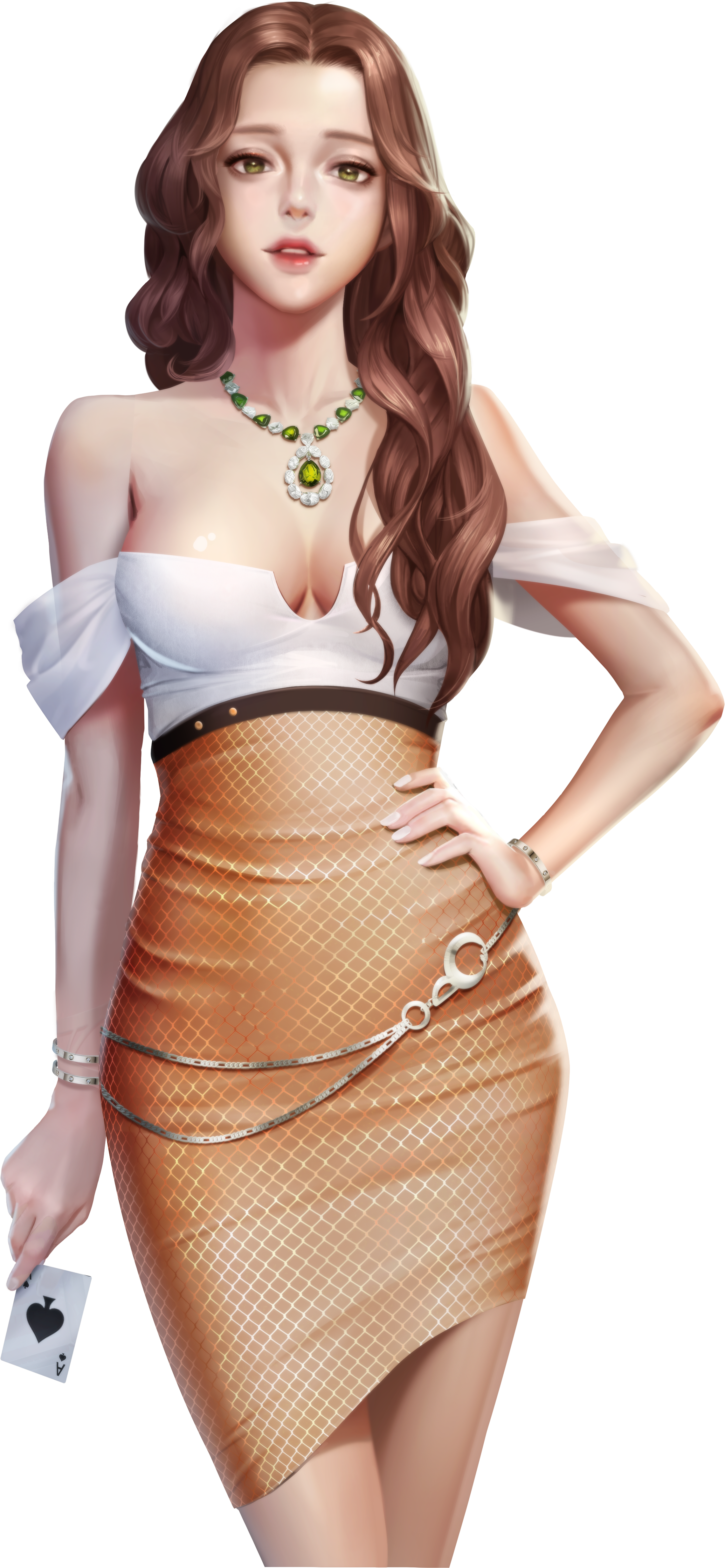 fashion illustration, elegant dress design, jewelry accessories, character art, Casino Girl PNG