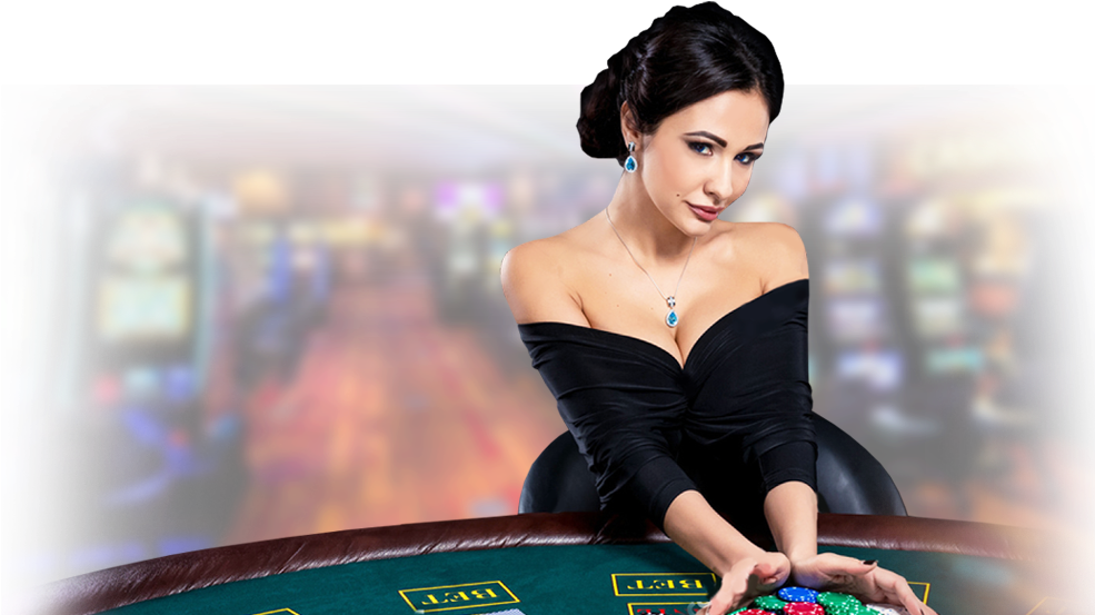 casino dealer, gambling atmosphere, poker table, elegant woman, Casino Girl PNG