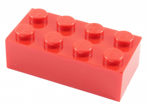 red building block, plastic toy brick, interlocking construction piece, creative play accessory, Lego PNG