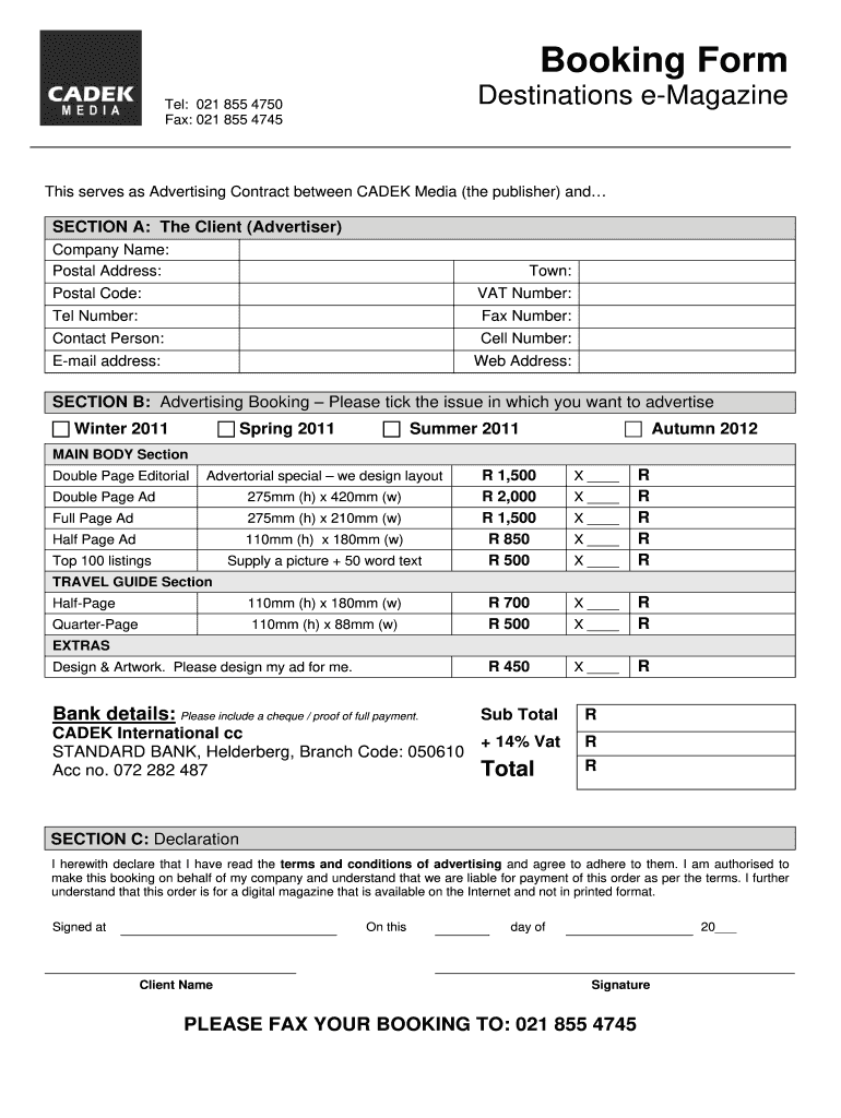 Advertising Order Form Template