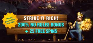 Royal Ace Online Casino - No Rules 200% Bonus + 25 Free Spins on Paydirt! Slot