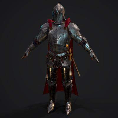 Knight with Armor and Sword 3D Model