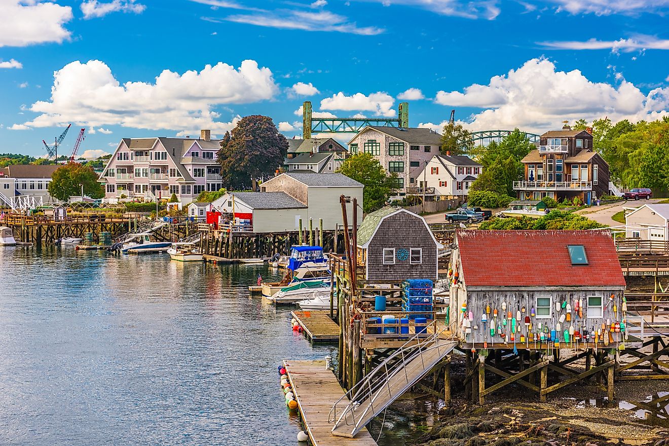 View of the Piscataqua River coastline along Portsmouth in New Hampshire.