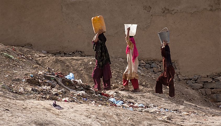 Women carrying water in Kabul, Afghanistan