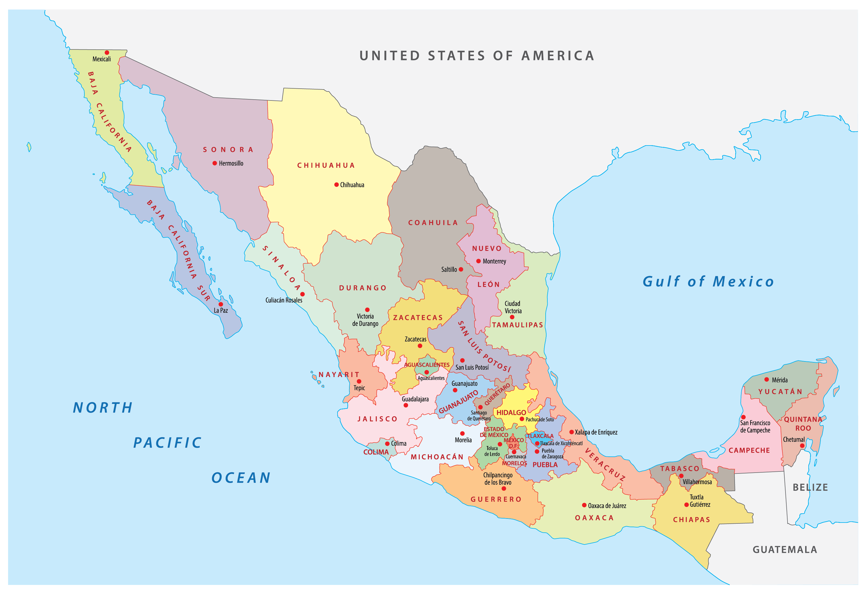 Mexico Map Labeled