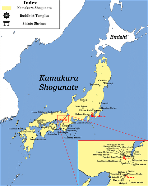 Major Temples and Shrines of Japan circa 1200 CE, Kamakura Shogunate