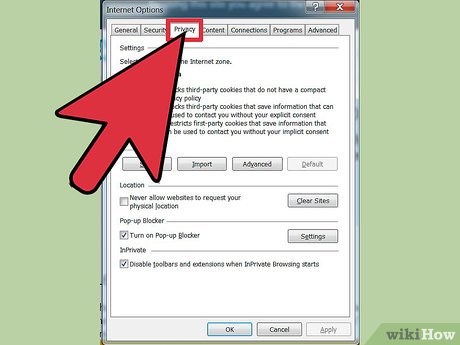 Step 1 Follow steps 1 and 2 in the previous section of the article except select the "Privacy" tab instead of "Security."