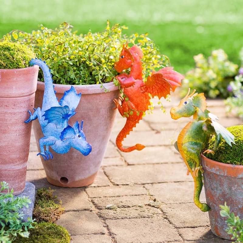 Handcrafted Metal Baby Dragon Pot Hangers, Set of 3