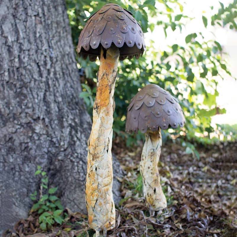 Rustic Metal Mushroom Stakes, Set of 2