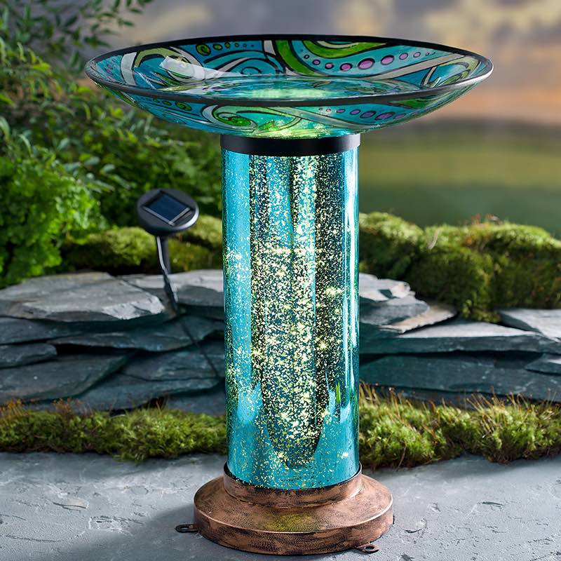 Glass Fish-Motif Birdbath