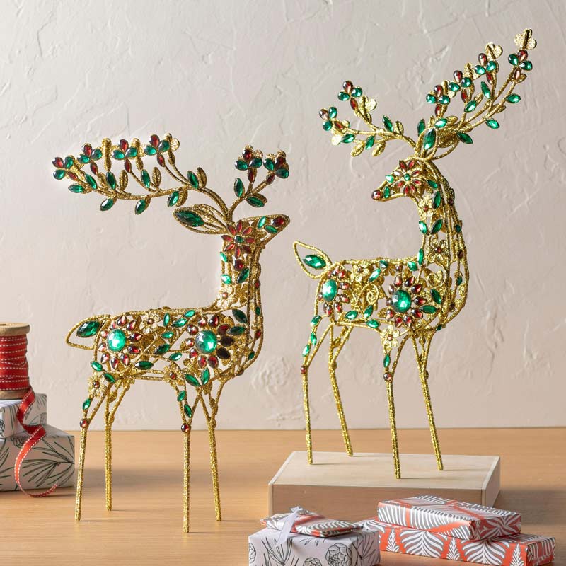 Jeweled Deer Statues, Set of 2