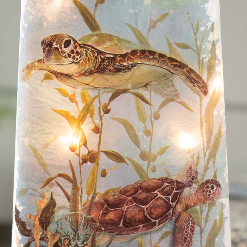 Sea Turtles Lit Glass Vase